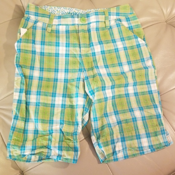 Arizona Girls size 12 1//2 Plus Cotton Casual Shorts Blue White Plaid Designer